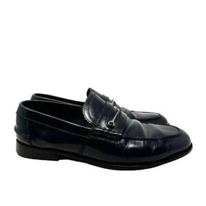 Gucci Mens black smooth leather horsebit loafers shoes size 8.5
